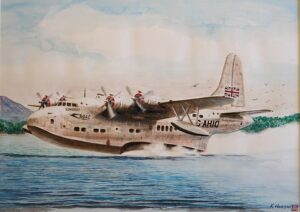 航空母艦から発進する海軍零式艦上戦闘機（２０２４年９月作品、鉛筆画）